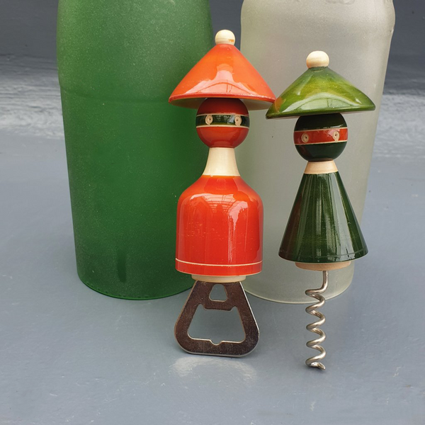 Green and orange Madhatters Bottle and Cork Opener Set (pair)