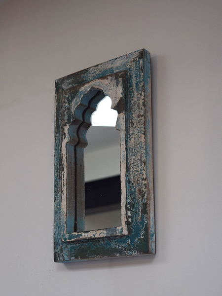 distressed blue minaret mirror