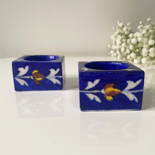 Navy square shaped floral tealightholders