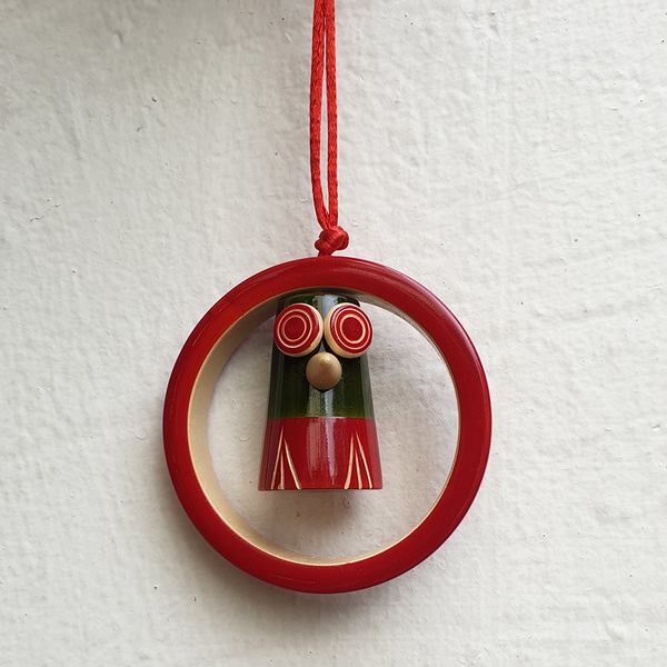 Red-Green Owl Christmas ornament