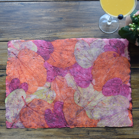 Pink, green and purple handmade paper tablemat