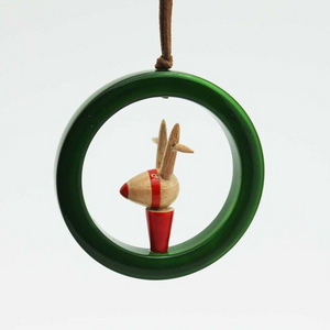 Green-Red Rudolph wooden ornament
