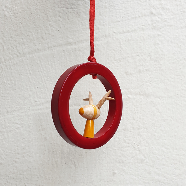 Red-Yellow wooden reindeer ornament