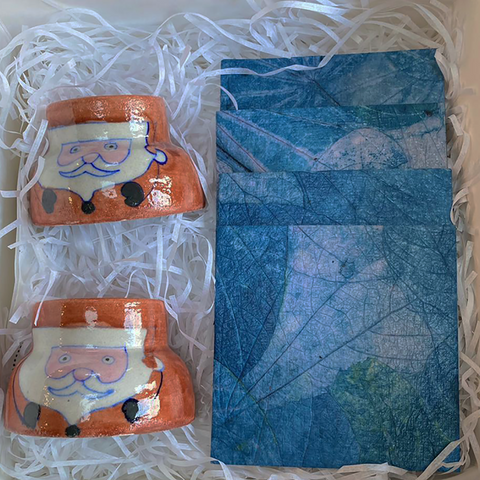 Santa Tealight holders and Blue Coasters Gift Box