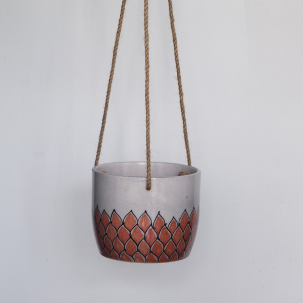 Phool, terracotta and white floral patterned hanging planter