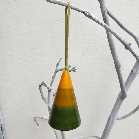 green yellow conical Christmas bell