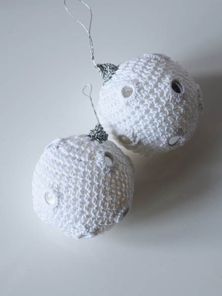 White Crochet Christmas Baubles with Mirrors