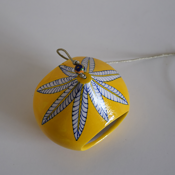 Yellow with White Leaf Pattern Hanging Tealight Holder