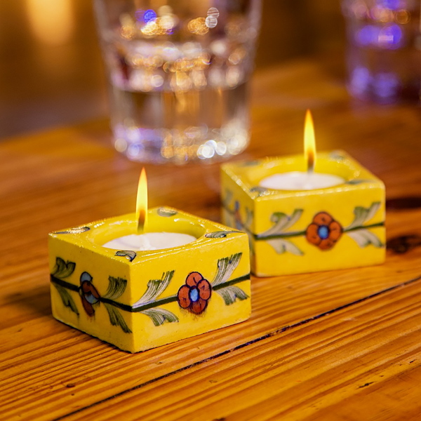 yellow square floral tealight holders