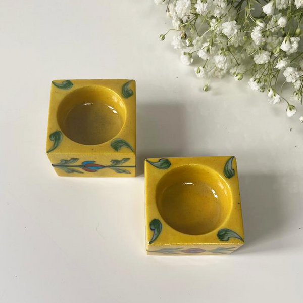 yellow square floral tealight holders